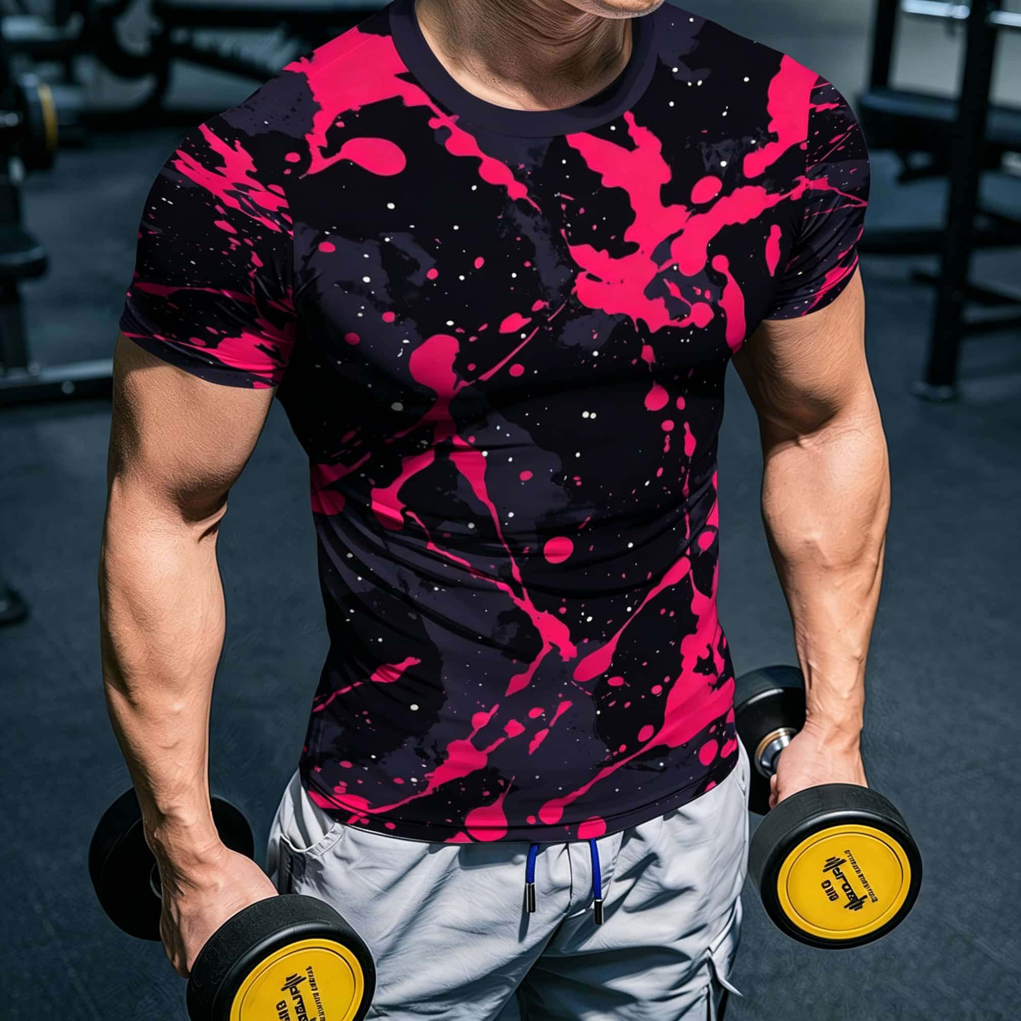 Men'S Fashion Pink Shirt - Camiseta de Manga Curta Hip Hop