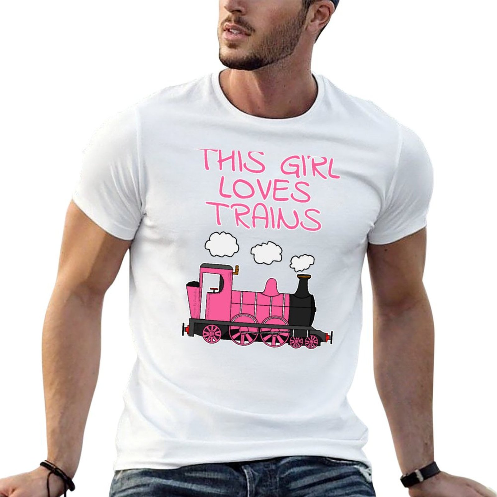 Men'S Fashion Pink Shirt - Esta menina adora trens, camiseta rosa