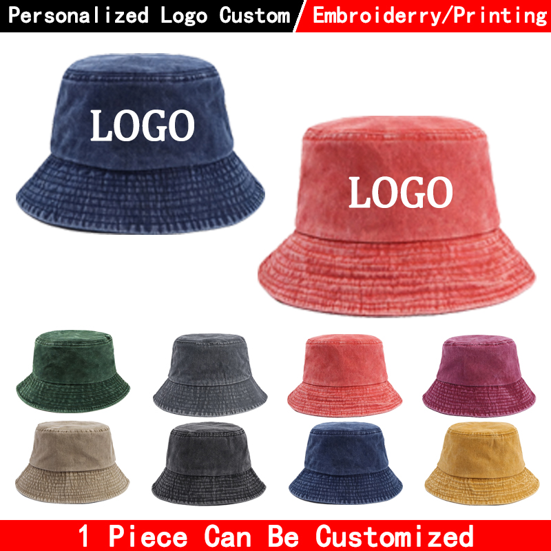 Mens Fashion Caps - Chapéu Bucket de Denim com Logo