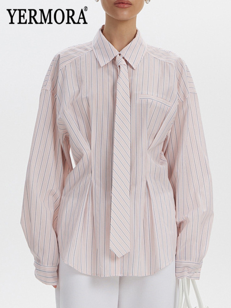 Men'S Fashion Pink Shirt - YERMORA Blusa Casual Feminina Rosa Listrada