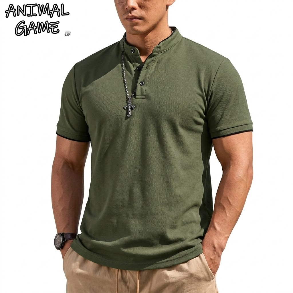 Men'S Fashion Polo - Camisa Henley de Manga Curta para